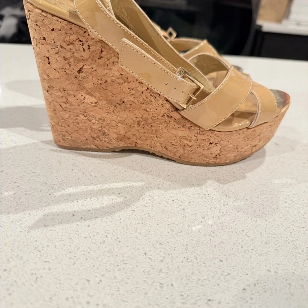 Jimmy Choo Tan Cork Wedge Heels